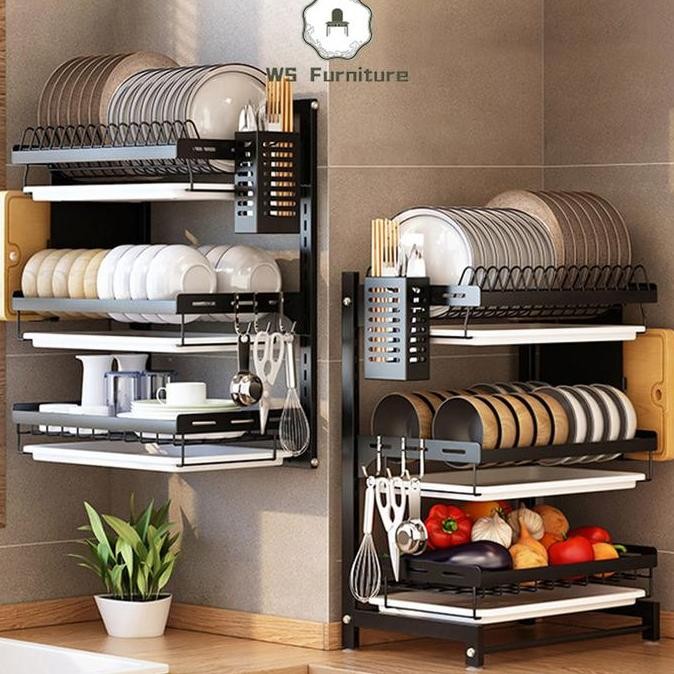 Rak Piring Gantung Rak Dapur Rak Dinding Rak Besi Anti Karat Rak Penyimpanan Mangkuk