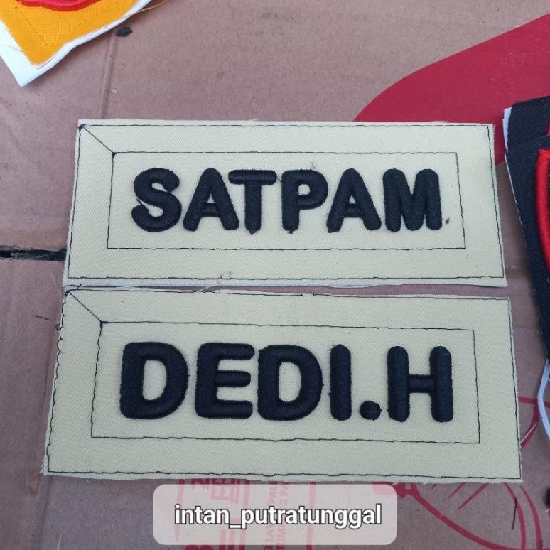 Bordir Nama Satpam Timbul Model polisi/Running Dasar Crem Terbaru AST