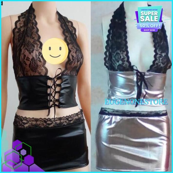 CLUB MALAM SEXY LINGERE SEXY LINGERIELINGEIRE SEKSI KULIT PU RENDA TRANSPARAN GAUN CLUB MALAM SEXY L