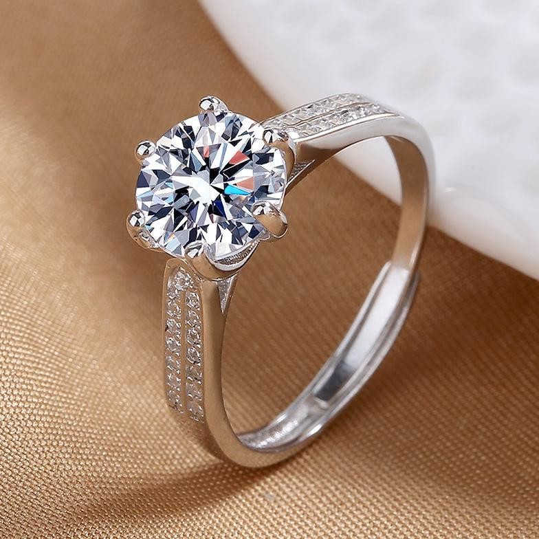 Cincin Moissanite Bersertificate Cincin Berlian Emas Putih Asli  Solitaire Ring with Double Row Acce