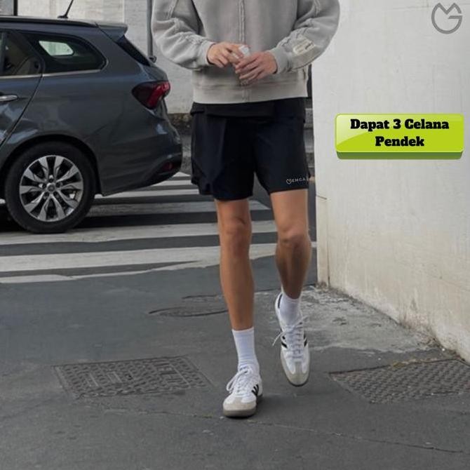NEW Emga Celana Pendek Isi 3 Shorts3 Pants Olahraga Santai Kolor Polos Hitam Pria Wanita Laki Unisex