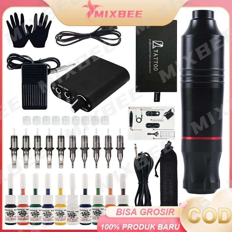 10 Warna Alat tato full Set /Set pena tato/set lengkap alat tato Mesin Tattoo Rotary Pen Full Set Ta