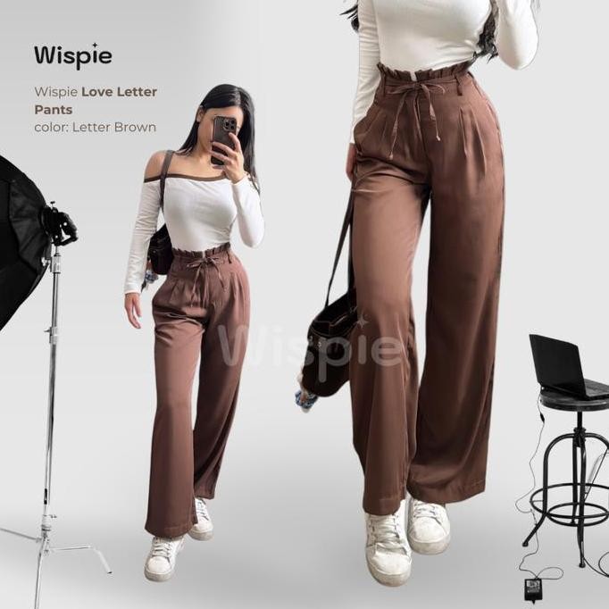 Wispie Love Letter Pants | Celana Panjang Kulot Tali Wanita Pink Coklat Cream Hitam Promo