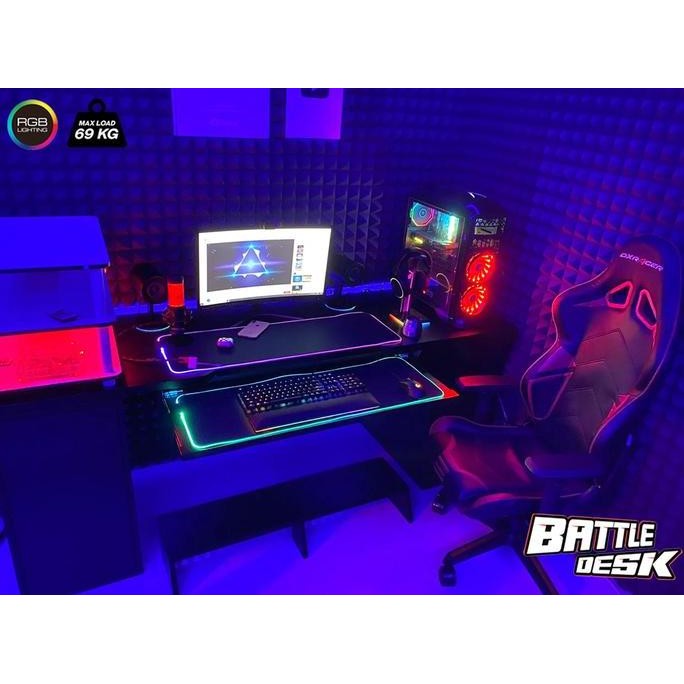 Murah Meja Komputer Gaming Pc Desk Rgb Murah 200X60 - Battledesk Mk 5 Hitam