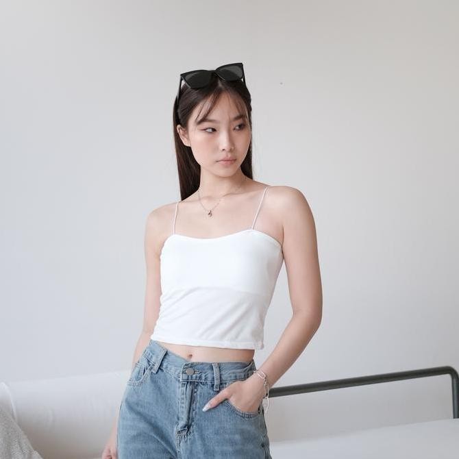 Tersedia SAGI - Venchi Spaghetti Tank Top (Cup Included) | Tanktop Inner Bra Dalaman Hitam Putih Pin