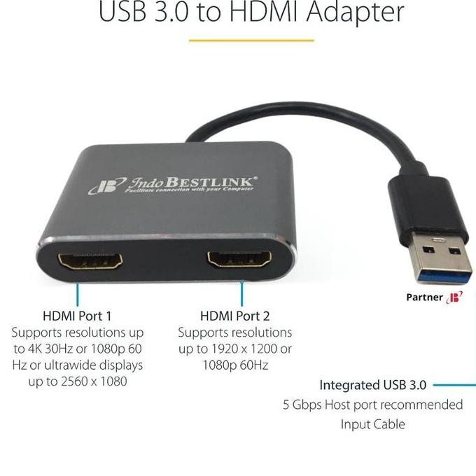 NEW USB 3.0 to Dual HDMI Adapter / Converter USB 3.0 To HDMI 2 Female