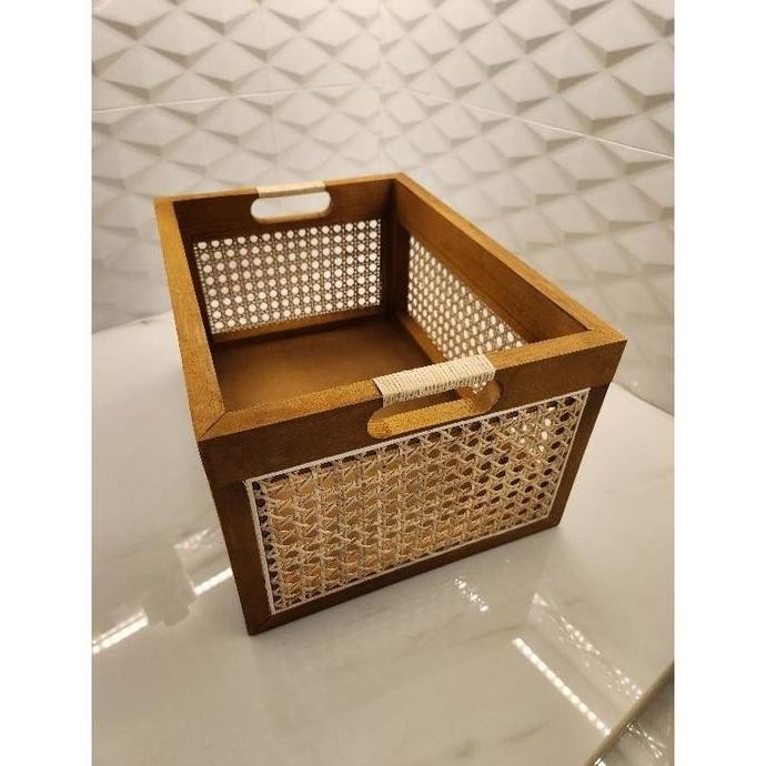 

Terlaris Kotak Penyimpanan Rotan / Wood Storage Box With Handle/ Rak Storage