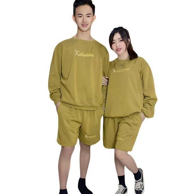 Tersedia SETELAN FLEACE SWEATER COWOK CEWEK SWEATER LENGAN PANJANG BORDIR CELANA PENDEK NINA Atasan 