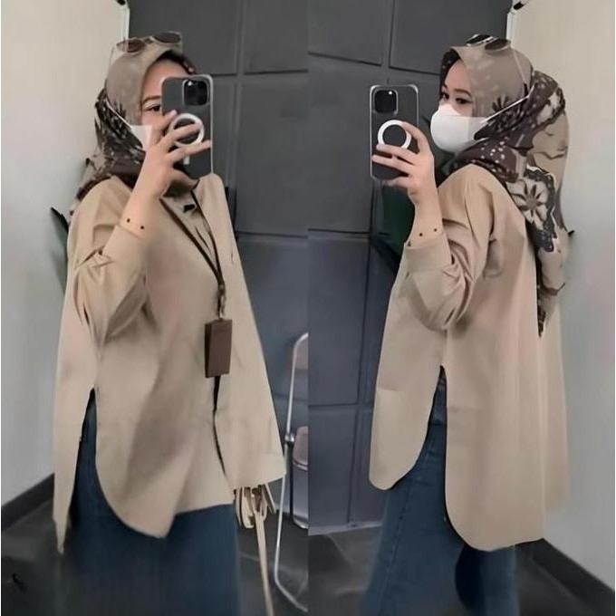 Tersedia Dania Blouse Baju Kemeja Jumbo Bahan Katun Poplin Oversize Atasan Wanita Lengan Panjang Cew