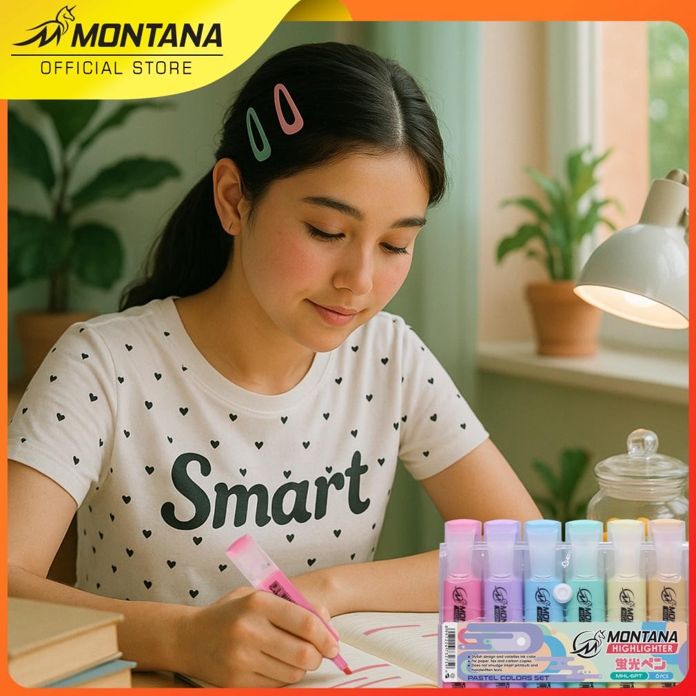 

MONTANA HIGHLIGHTER PASTEL SET 6 WARNA COLORS MHL-6FL PENANDA BERWARNA TEXTLINER PASTEL