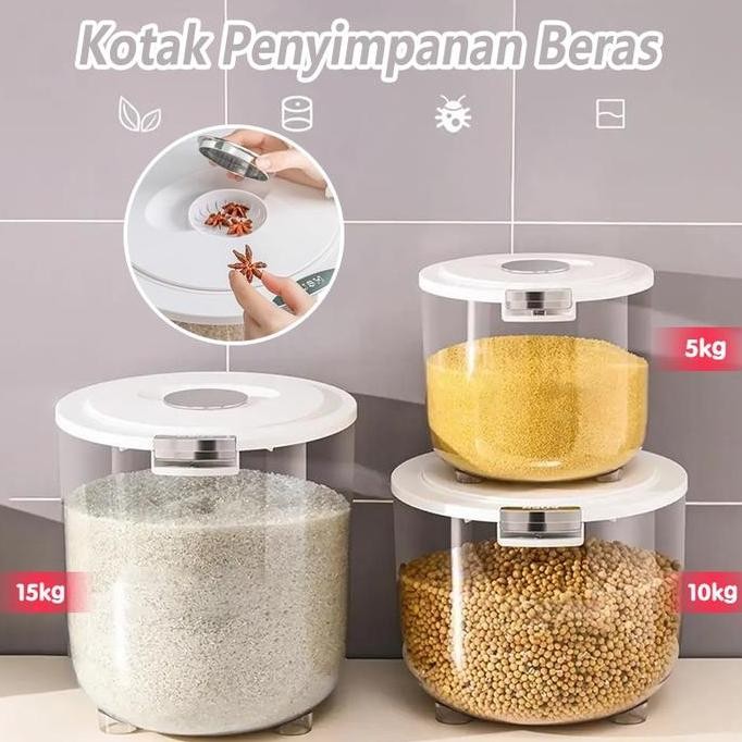 

Terlaris 5/10/15Kg Kotak Penyimpanan Beras Rice Box Storage Grain Storage Jar Rice Container