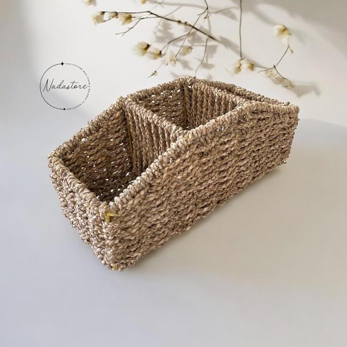 

Terlaris 3-Section Wicker Baskets For Shelves, Water Hyacinth Storage