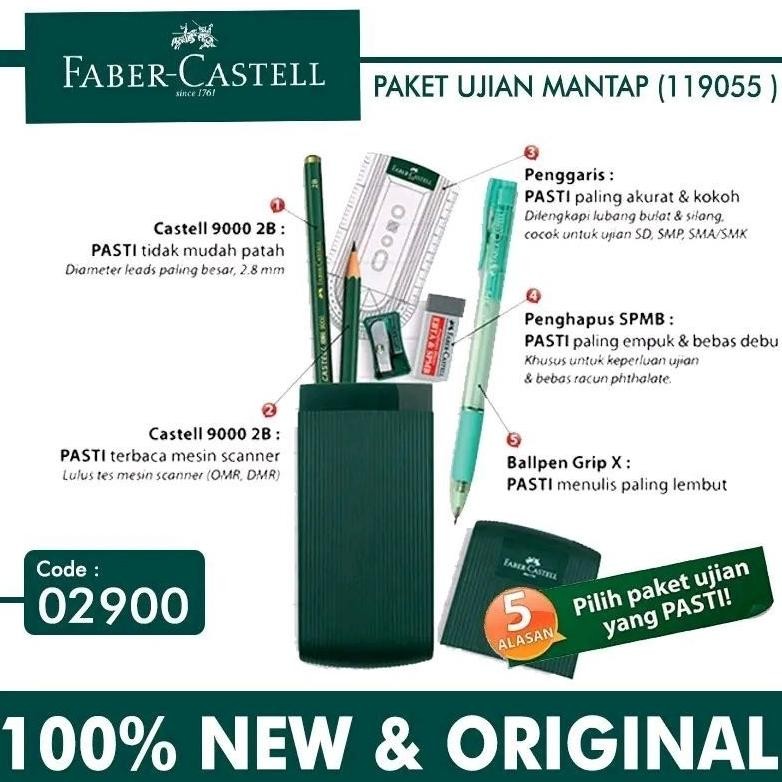 

Set Alat Tulis Ujian Faber-Castell Mantap dengan Pensil Castell 9000, Tripen, Penghapus EBTA/SPMB, Correction Tape, Rautan, Penggaris Khusus Ujian & LJK A5 Plastik - Set Standar Stationery
