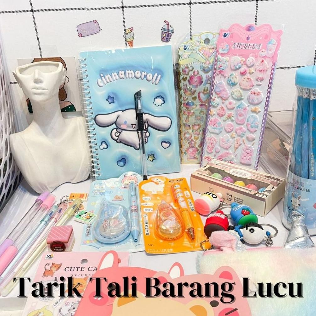 

Tarik tali isi alat tulis kantor sekolah lucu pulpen pena pen sticker buku binder sario lucu kado unik