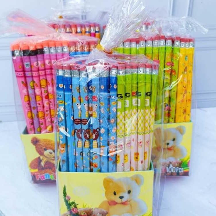 

100 PCS PENSIL 2B KARAKTER FANCY ADA PENGHAPUS ISI 100 PCS