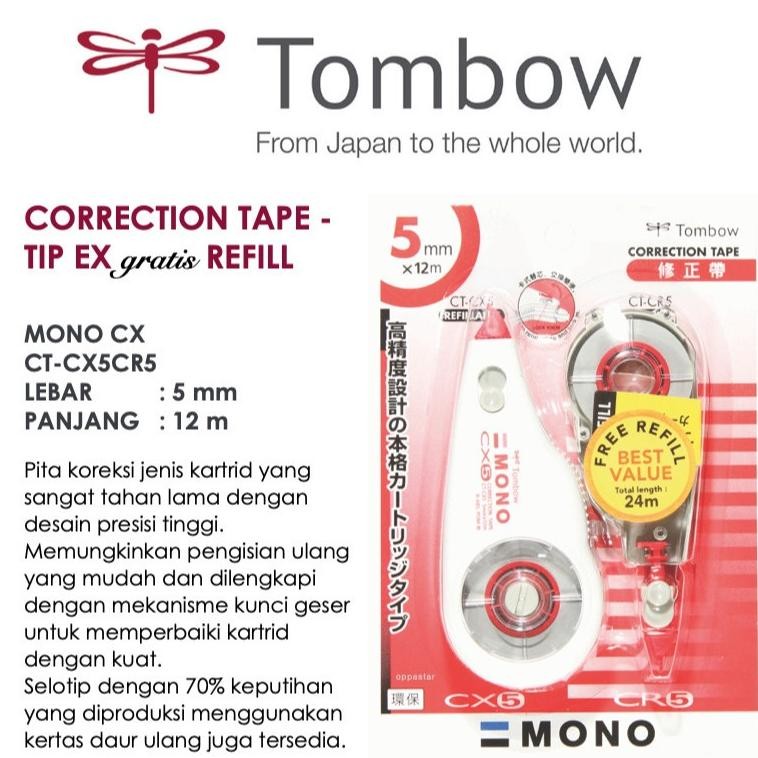 

Tombow Tip-Ex Kertas / Correction Tape Mono CX Series