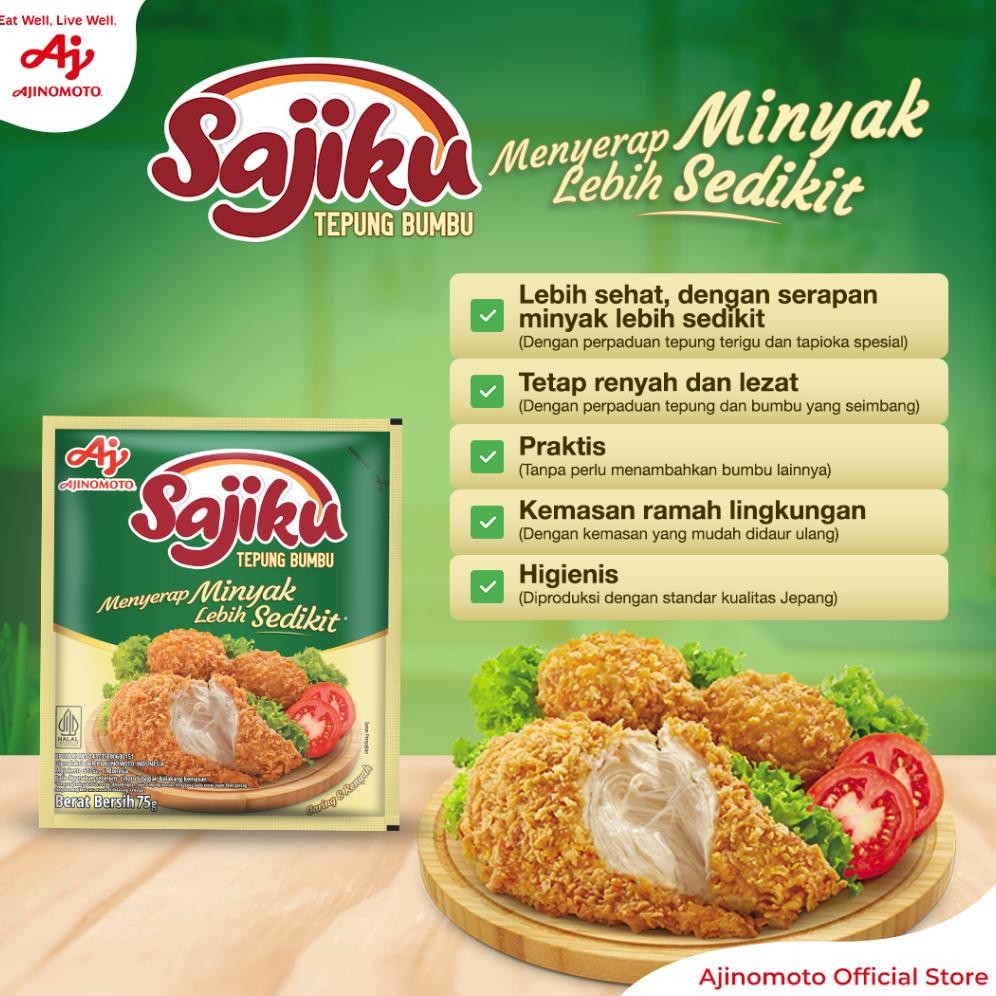 

Sajiku Tepung Bumbu Menyerap Minyak Lebih Sedikit 75g (15pcs)
