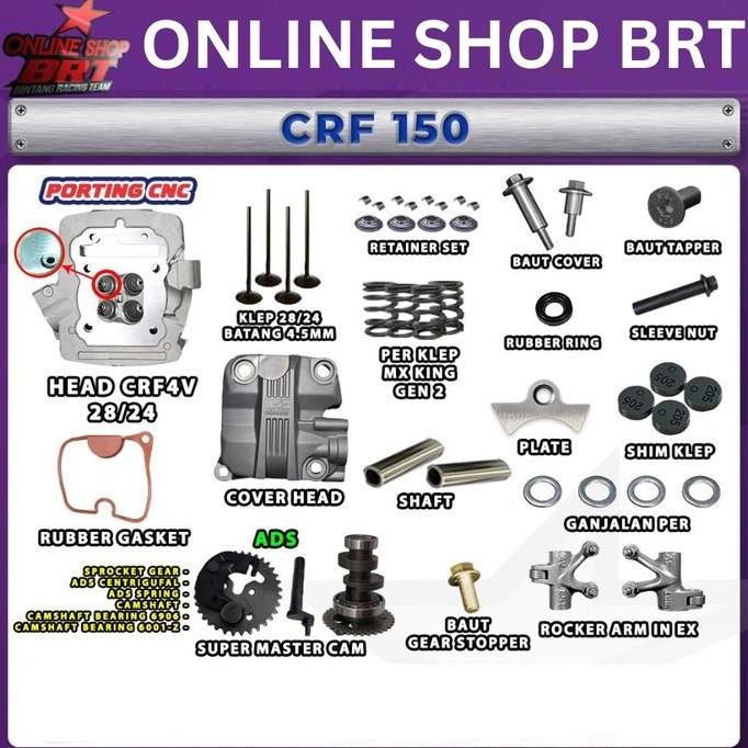 PAKET CYLINDER HEAD CRF 150 VERZA NEW MEGAPRO PORTING CNC 4 KLEP BRT KOP CRF4V 4KLEP 4 VALVE