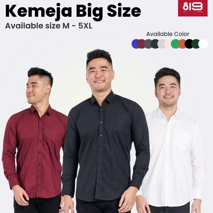Kemeja Pria Lengan Panjang Kemeja Polos Aneka Warna Jumbo Xxl Putih Hitam U Merah Maroon Abu