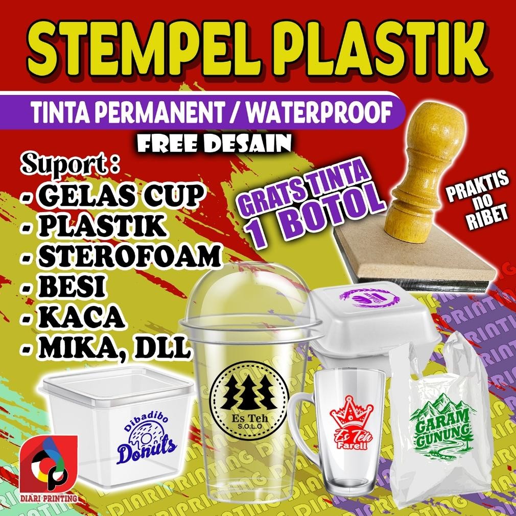 

STEMPEL PLASTIK / STEMPEL GELAS CUP / STEMPEL STEROFOAM / DESIGN CUSTOME FREE TINTA & CLEANER AST