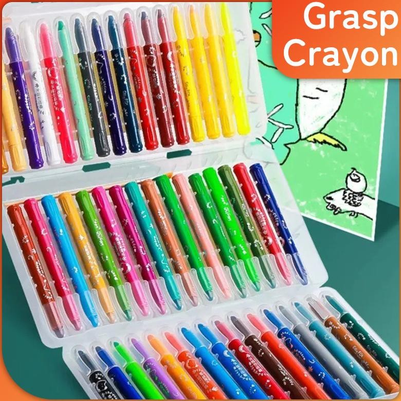 

Grasp Crayon 12/24/36/48 Warna mata KECIL mata SEDANG Krayon Lembut Water Soluble Crayon AST