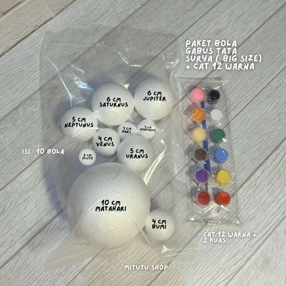 

paket tata surya bola gabus ( ukuran besar ) + cat warna AST
