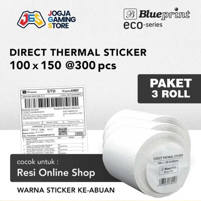 

Direct Thermal Sticker Label Resi Blueprint Eco 100X150 @300 - 2 Roll New Stok