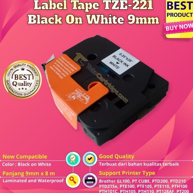 

Label Tape Casette Black On White 9Mm Tze-221 Tze 221 Laminated, Print New Stok