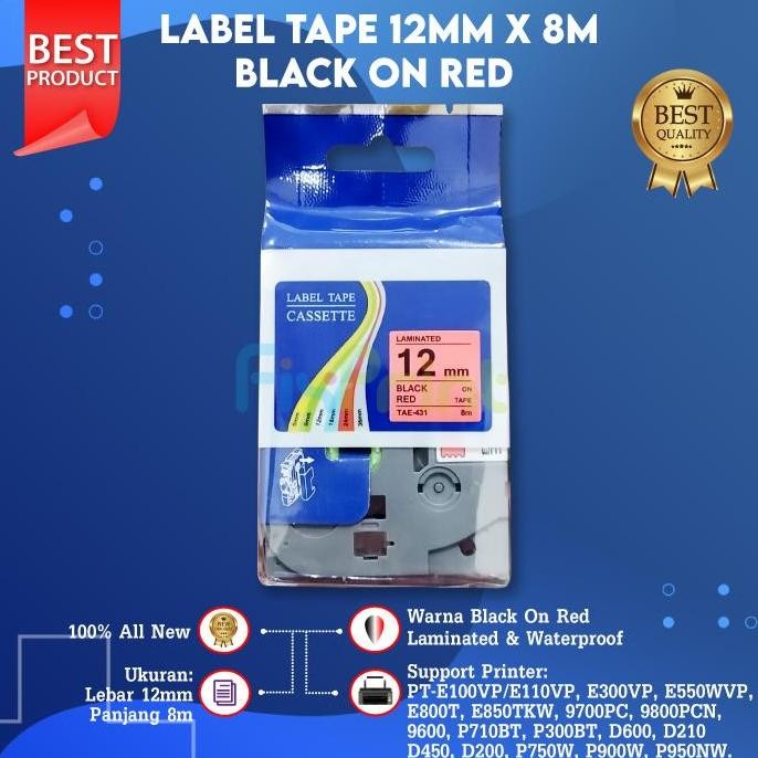 

Compatible Label Tape Laminated Tze-431 12Mm X 8M Black On Red New Stok