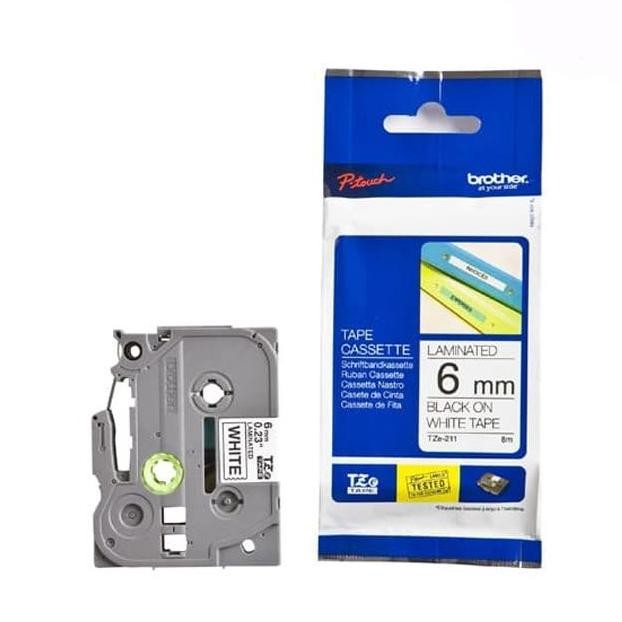 

Label Tape Cassete Brother Laminated 6Mm Black On White Tze-211 New Stok