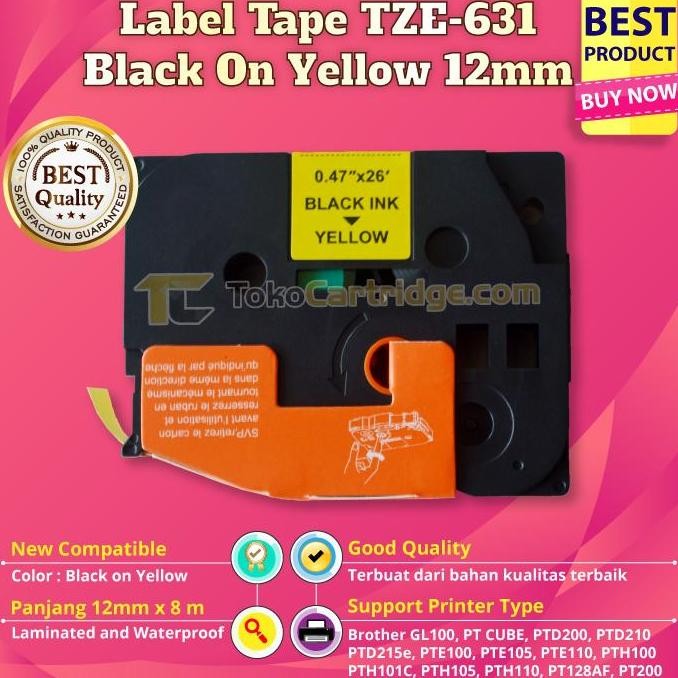 

Label Tape Casette Black On Yellow 12Mm Tze631 Tze 631 Laminated Gl100 New Stok