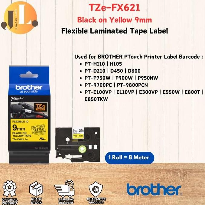 

Brother Tze-Fx621 9Mm Ptouch Label Tze Fx621 Black On Yellow Tzefx621 New Stok