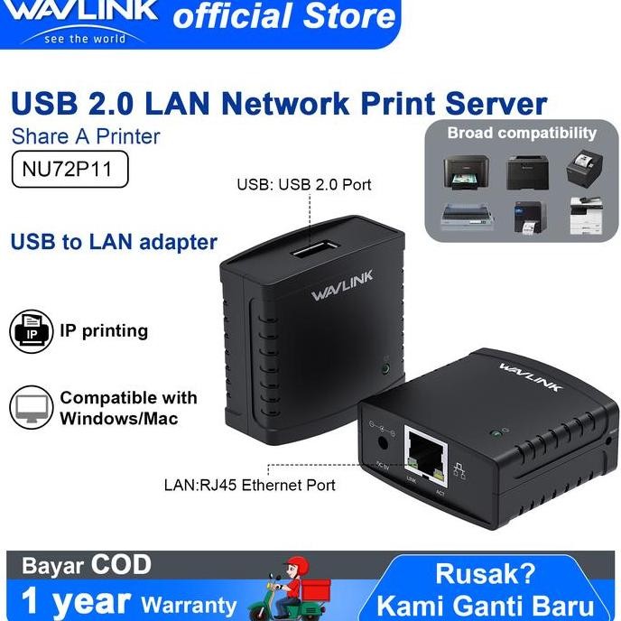 WAVLINK LPR Print Server USB Protocol USB2.0 Network Print Server Adapter USB PRINTER SERVER