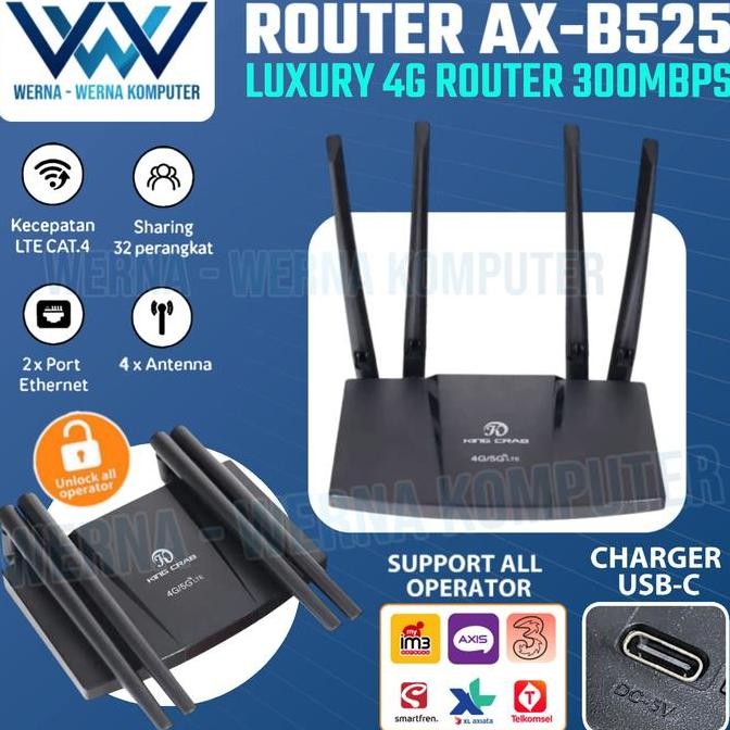 TERBARU - Router Modem WiFi 4G LTE AX-B525 All Operator GSM 4 Antena  AX B525