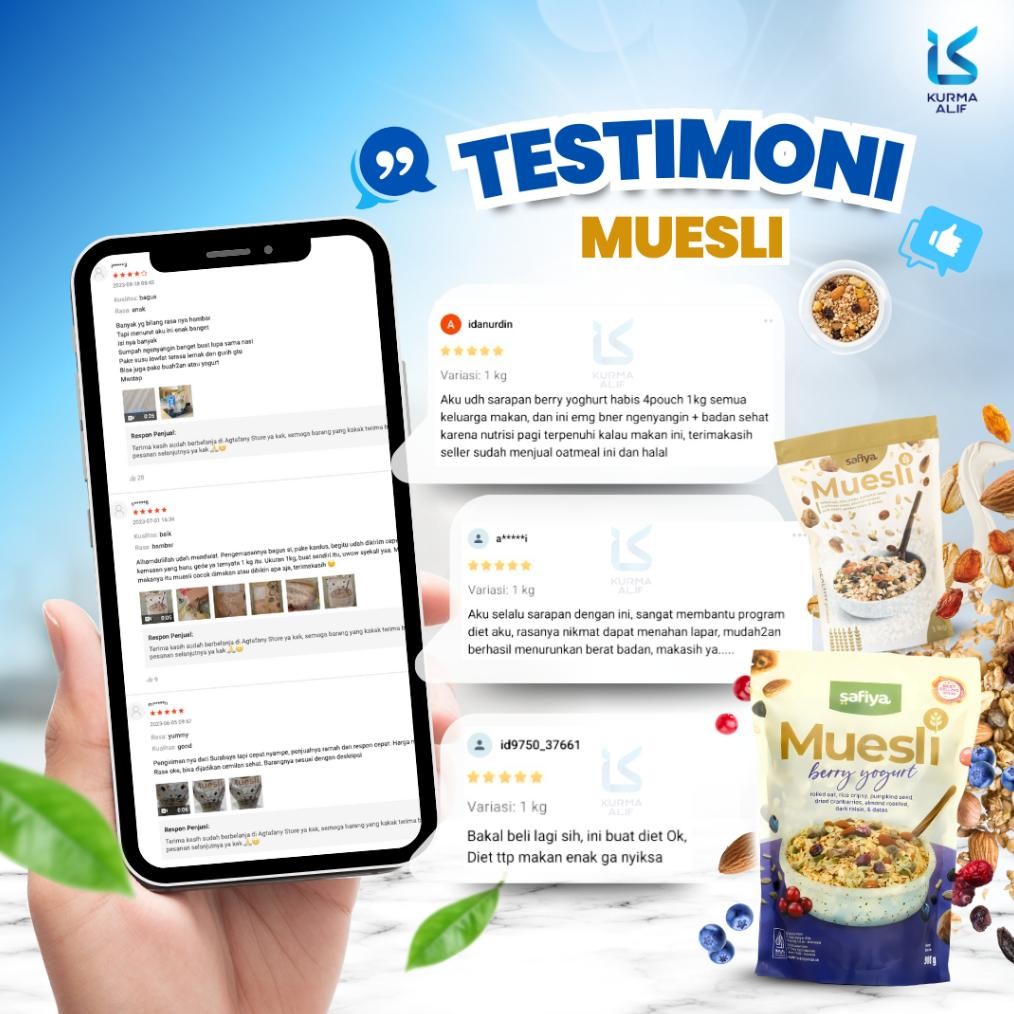 

Ready Muesli Safiya 1 Kg Oatmeal Dried Fruit Almond Mete Sereal Diet Sehat
