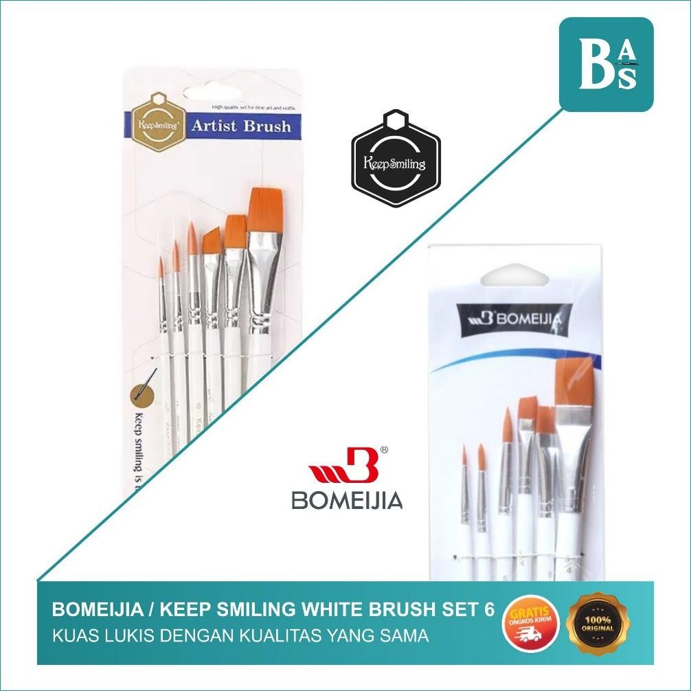 

Bomeijia - Keep Smiling White Brush - Kuas Lukis Nilon Set 6pcs - Bali Artemedia AST