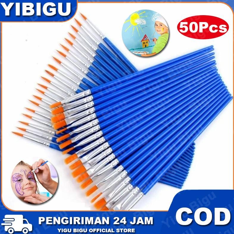 

COD 50pcs/set KUAS LUKIS CAT AIR NYLON PIPIH/ NYLON PAINT FLAT BRUSH AST