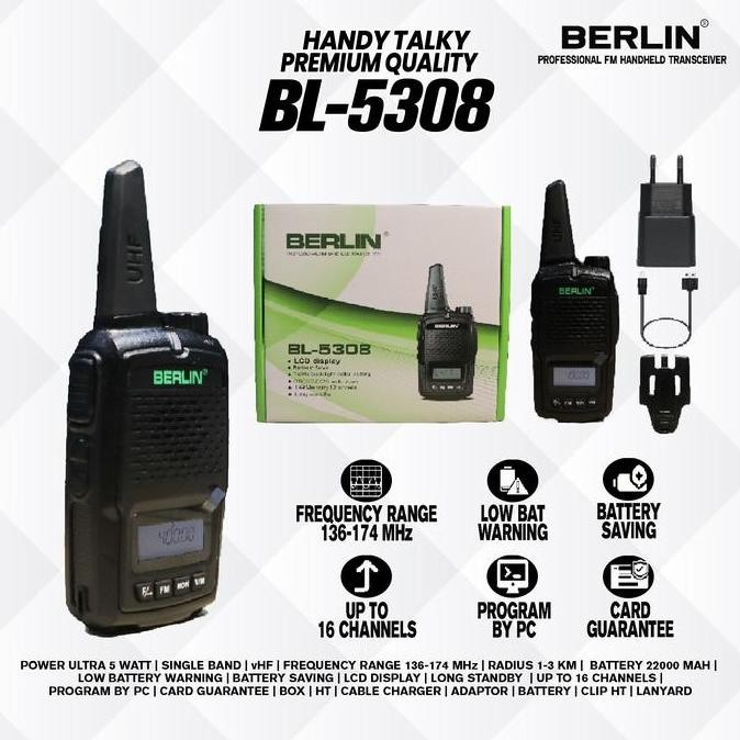 TERLARIS - Walkie Talkie HT Berlin BL 5308 Single Band Vhf Asli