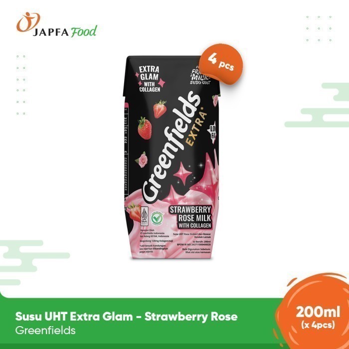 

Greenfields Susu UHT Extra Glam - Strawberry Rose 200ml - isi 4 pcs - 100% Fresh Milk dari Greenfields Farm