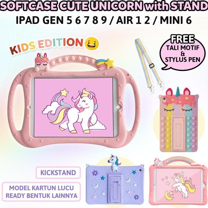 iPad 5 6 7 8 9 AIR 1 2 MINI 6 Soft Case Kid Unicorn Casing Cover Anak
