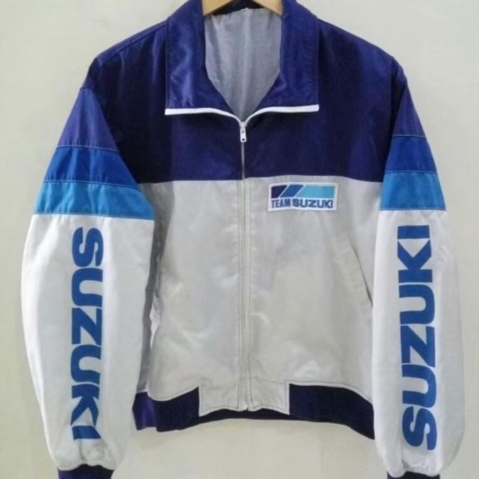 JAKET TEAM SUZUKI BIRU PUTIH JAKET SUZUKI RACING MURAH
