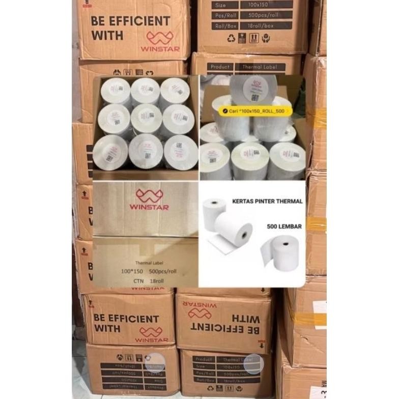 

1 DUS KERTAS STICKER THERMAL BARCODE A6 100mm x 150mm ORIGINAL WINSTAR 500pcs 18 ROLL AST