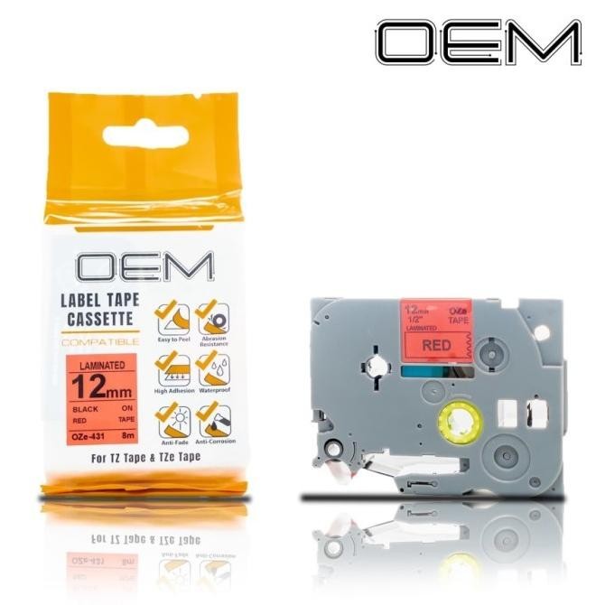 

Label Brothe Tape Cartridge Oze-431 Pita 12Mm Black On Red Ptouch New Stok