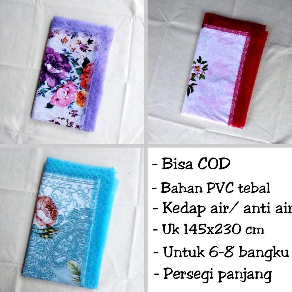 Taplak meja makan Plastik PVC anti air 6-8 bangku kotak persegi panjang/ taplak meja makan renda