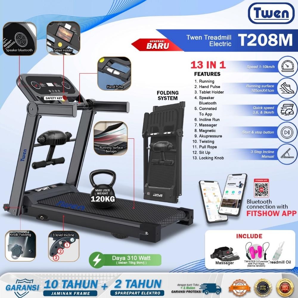 Twen T205 T2 T2M Treadmill Listrik Treadmil Elektrik Treadmill Motorized Treadmil Termurah