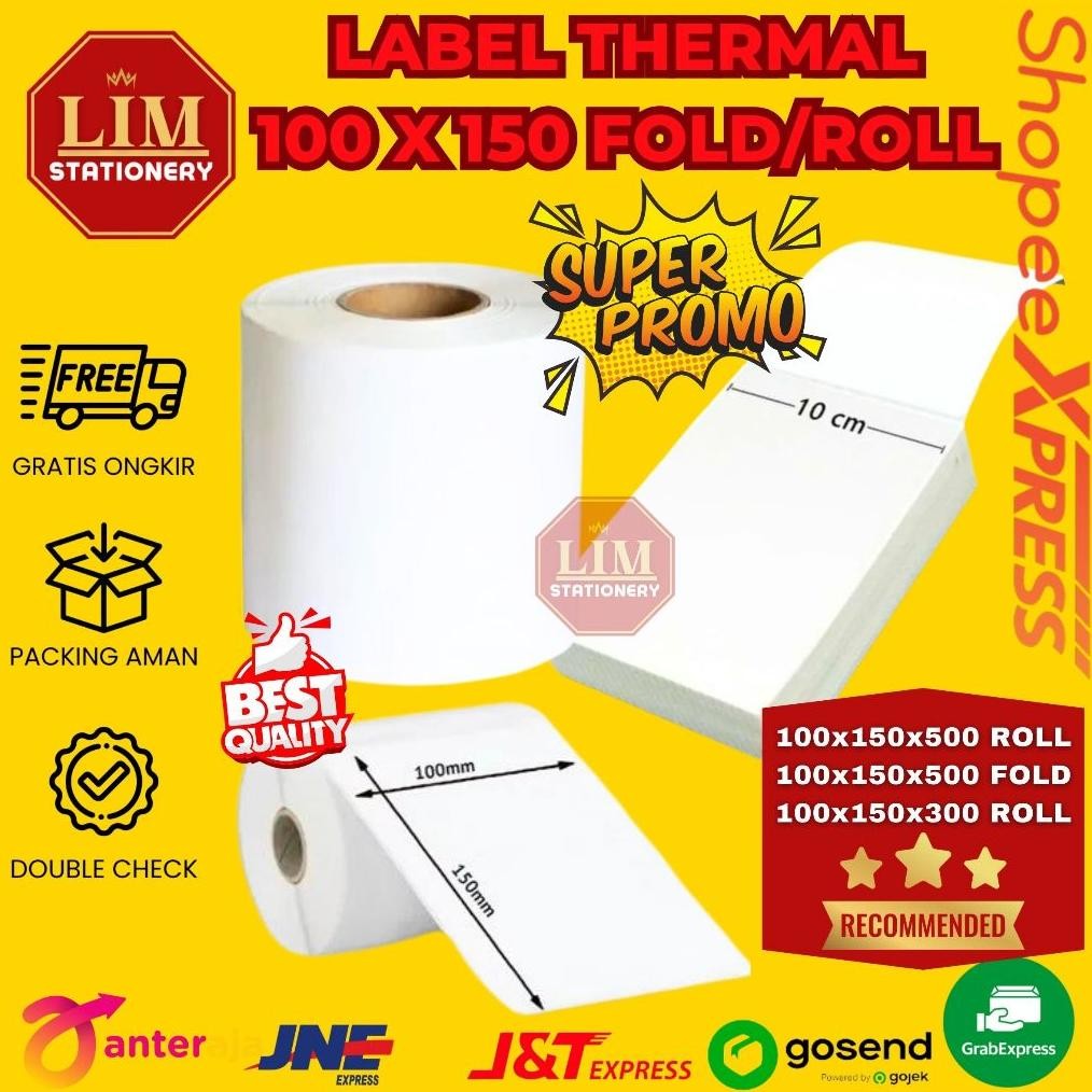 

LABEL THERMAL KUYA 100MM X 150MM X 500PCS / KERTAS THERMAL ROLL/FOLD AST
