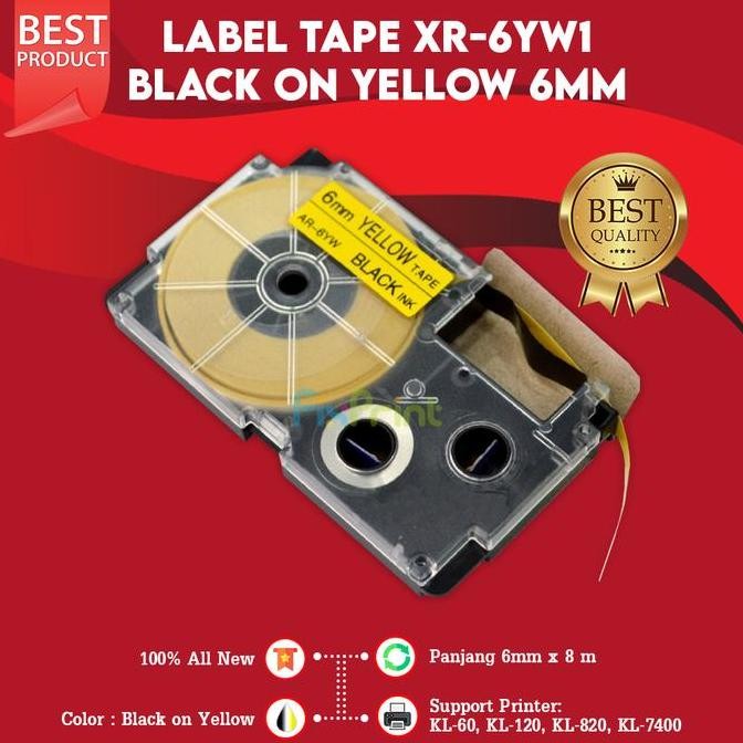 

Tape Label Casio Xr-6 We1 Xr-9We1 9Mm Xr-12We1 Black On White / Yellow New Stok