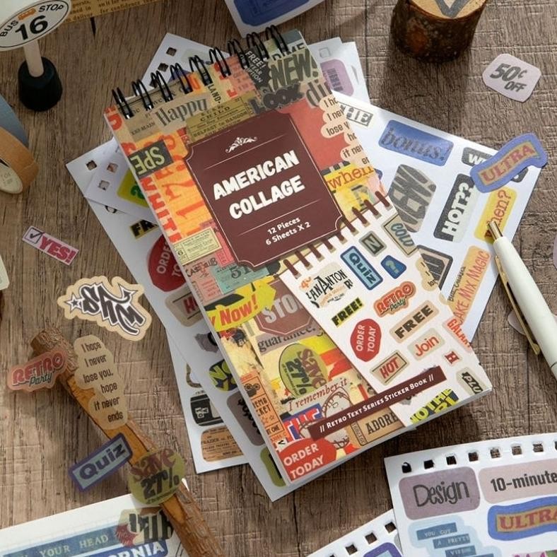 

1pcs retro text series sticker book jurnal diy AST