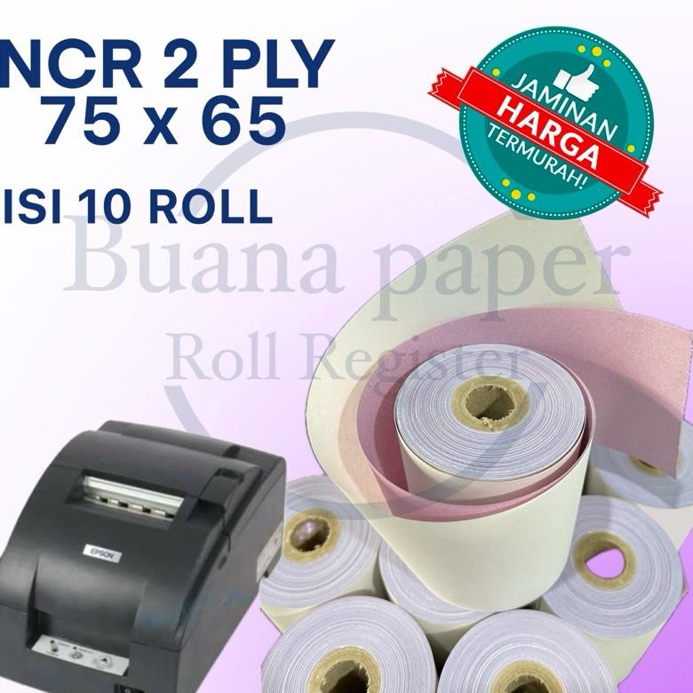 

KERTAS KASIR ROLL 2ply 75x65 ISI 10roll Cocok untuk printer kasir Dot Matrix 75mm AST