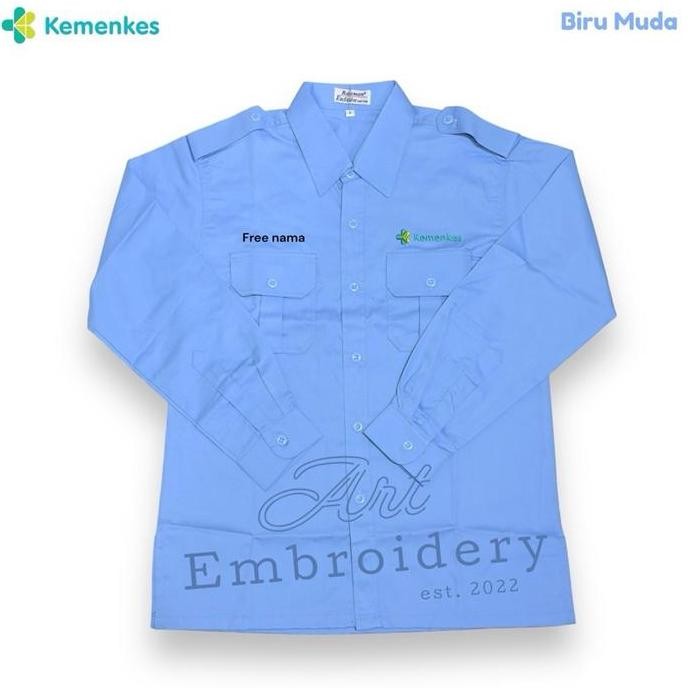 Kemeja Seragam Kemenkes RI Warna Biru Muda Pria-wanita  Bahan American drill Lengan Panjang-Pendek B